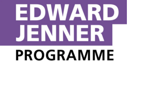 Logo for the Edward Jenner Programme. The words Edward Jenner are in white text on top of a purple backing. The word programme is black against a white background.