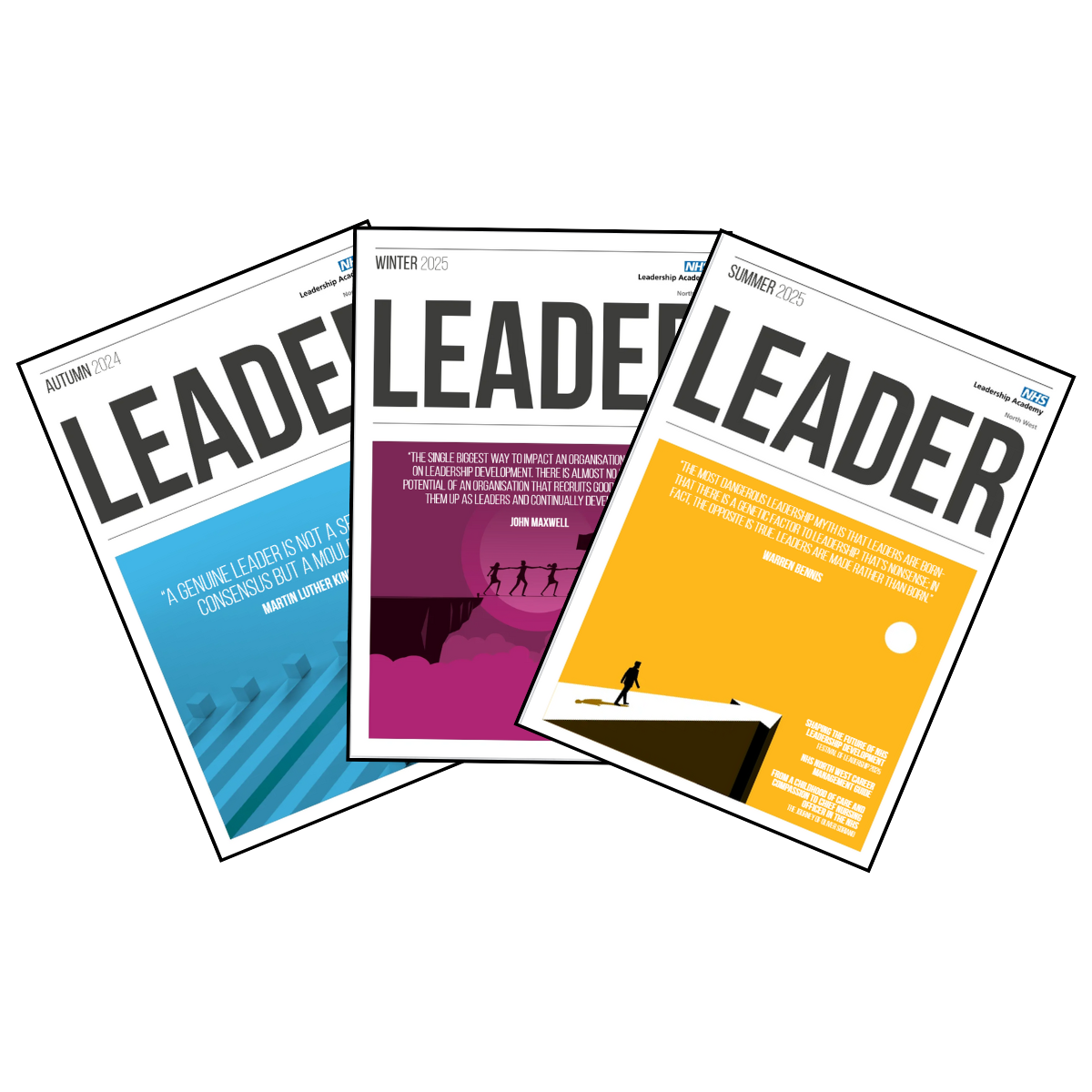 3 images of the cover photo of Leader magazine.