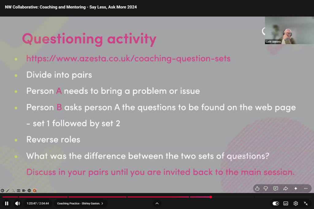 Screenshot from coaching and mentoring masterclass recording.