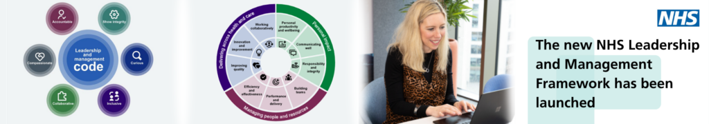 NHS Leadership and Management Framework launch banner.