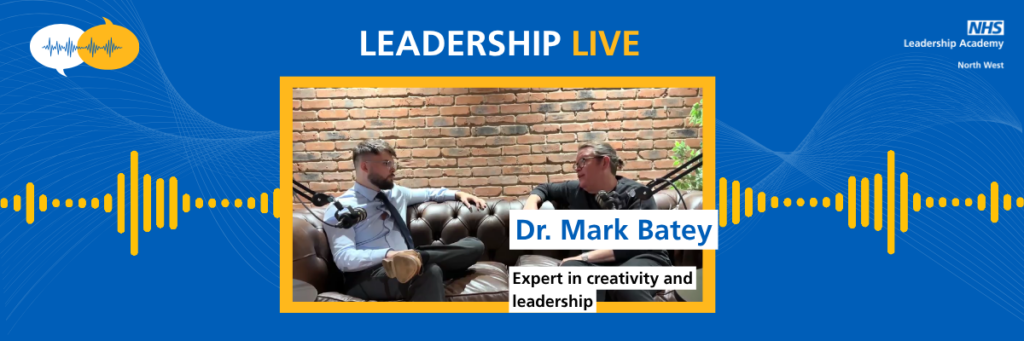 Promotion banner for Leadership Live featuring photo of Dr Mark Batey and Charlie Brookes