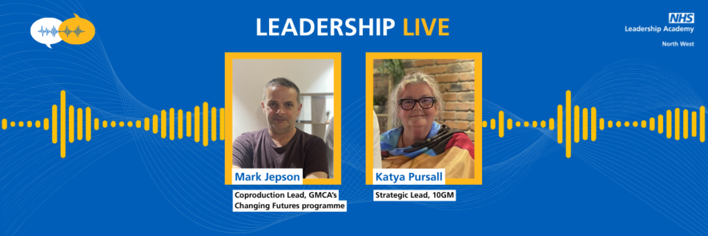 Promotion banner for Leadership Live featuring photo of Mark Jepson and Katya Pursall